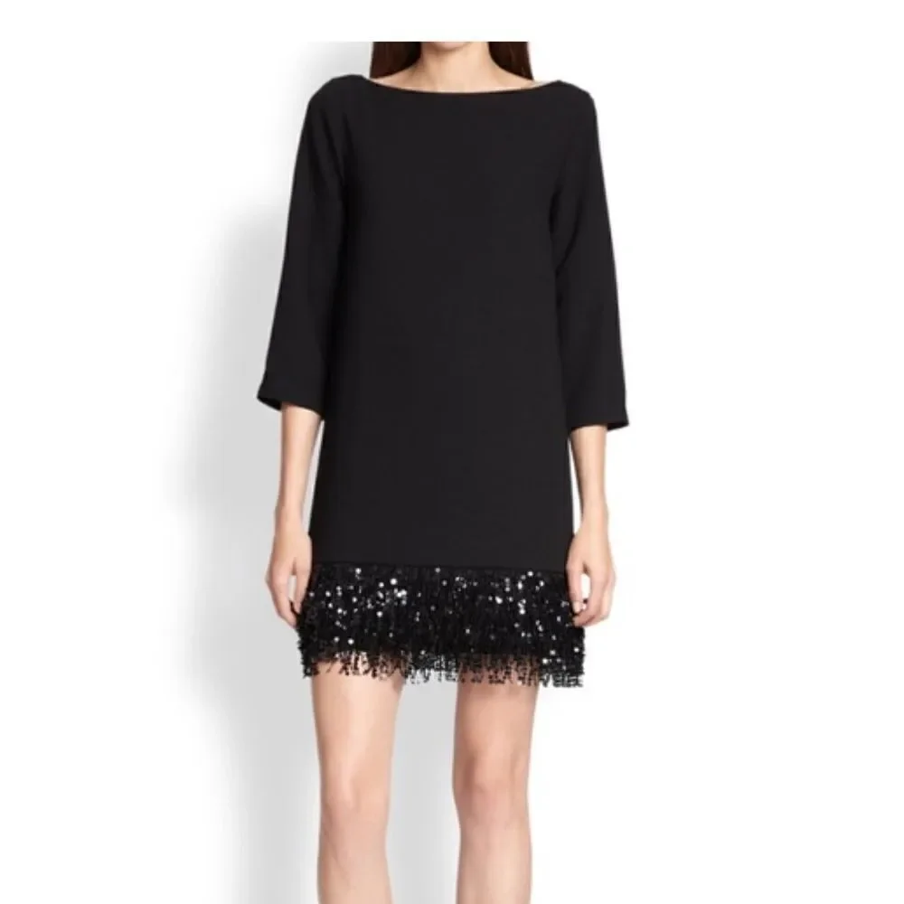 Kate Spade Sequin Beaded Fringe Hem Shift Dress